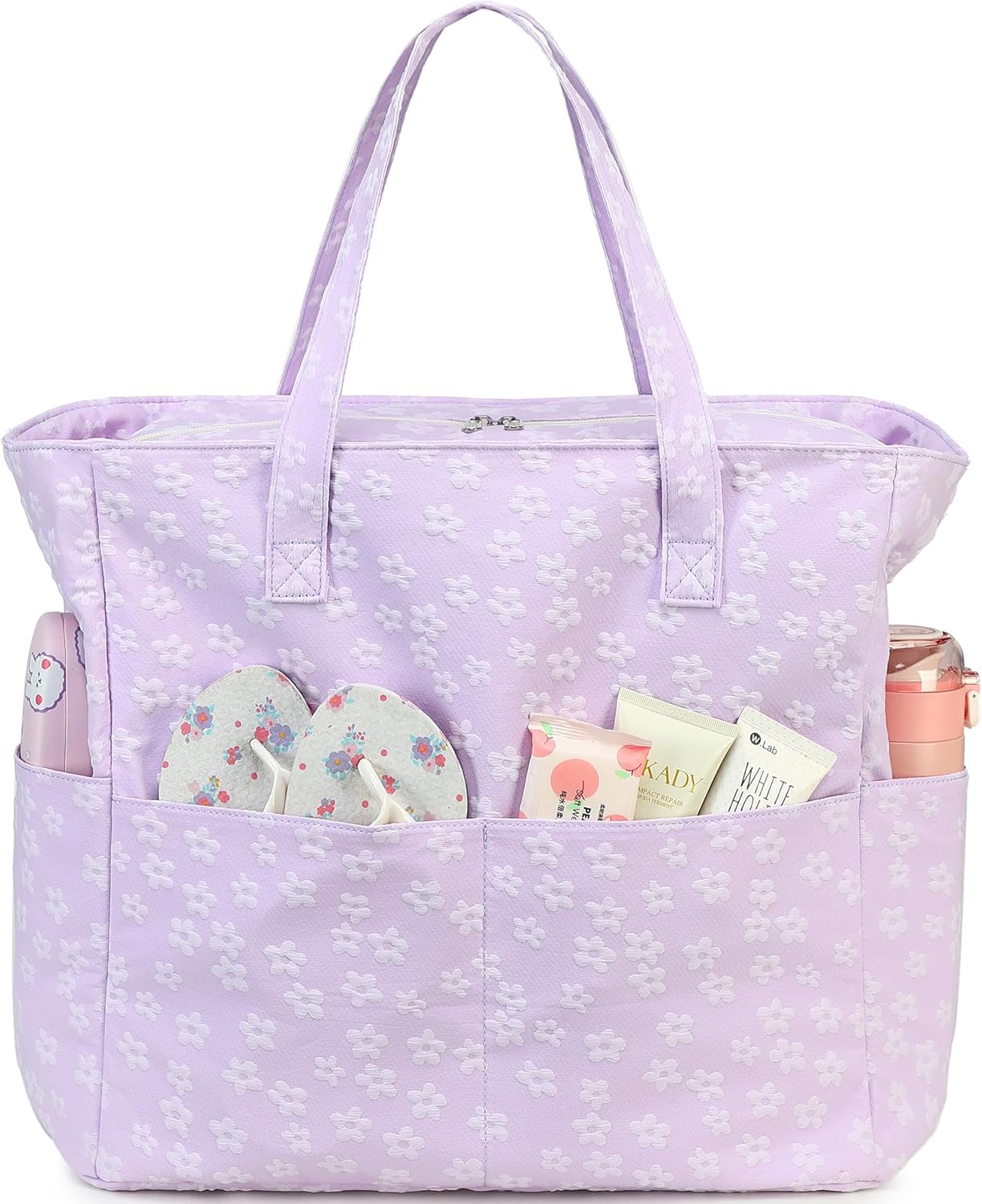 LEDAOU Large Beach Tote Bag Women Waterproof Sandproof Zipper Beach Tote Bag for Pool Gym Grocery Travel with Wet Pocket