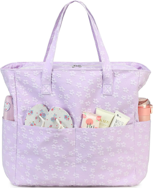 LEDAOU Large Beach Tote Bag Women Waterproof Sandproof Zipper Beach Tote Bag for Pool Gym Grocery Travel with Wet Pocket