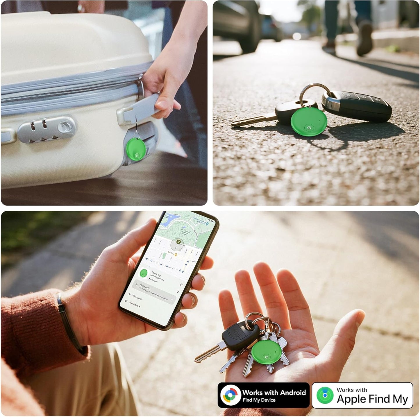 FindTag Duo - Dual System Tracker for iOS or Android, Bluetooth Tracking Tag/Key Finder/Luggage Tracker/Item Locator, Compatible with iOS Find My or Google Find Hub App (Green)