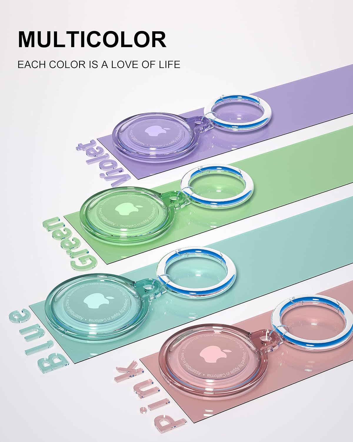 4 Pack Airtag Holder, Apple Air Tag Waterproof Case with Keychain, Holder for Apple Airtag GPS Tracker,Shockproof & Dustproof Airtag Holders for Pet Tracking, Bags, Kids, Keys, Luggage（4 Colors）