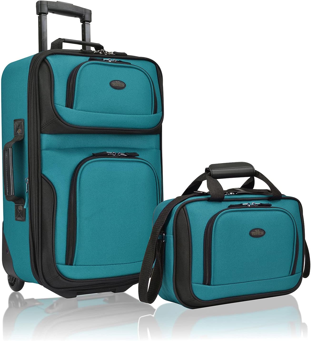U.S. Traveler Rio Fabric Expandable Carry-on Luggage, Rolling Suitcase, Teal, 2 Wheel Set
