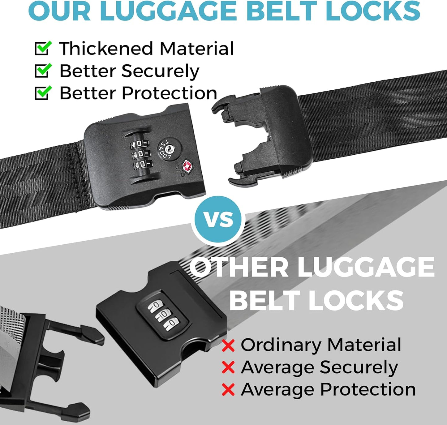 Luggage Straps with TSA Lock, Adjustable Heavy Duty Black Luggage Straps for Suitcase with Reinforced Buckles, Cross Luggage Strap TSA Approved Combination Locks with Name Tags for Travel & Trip