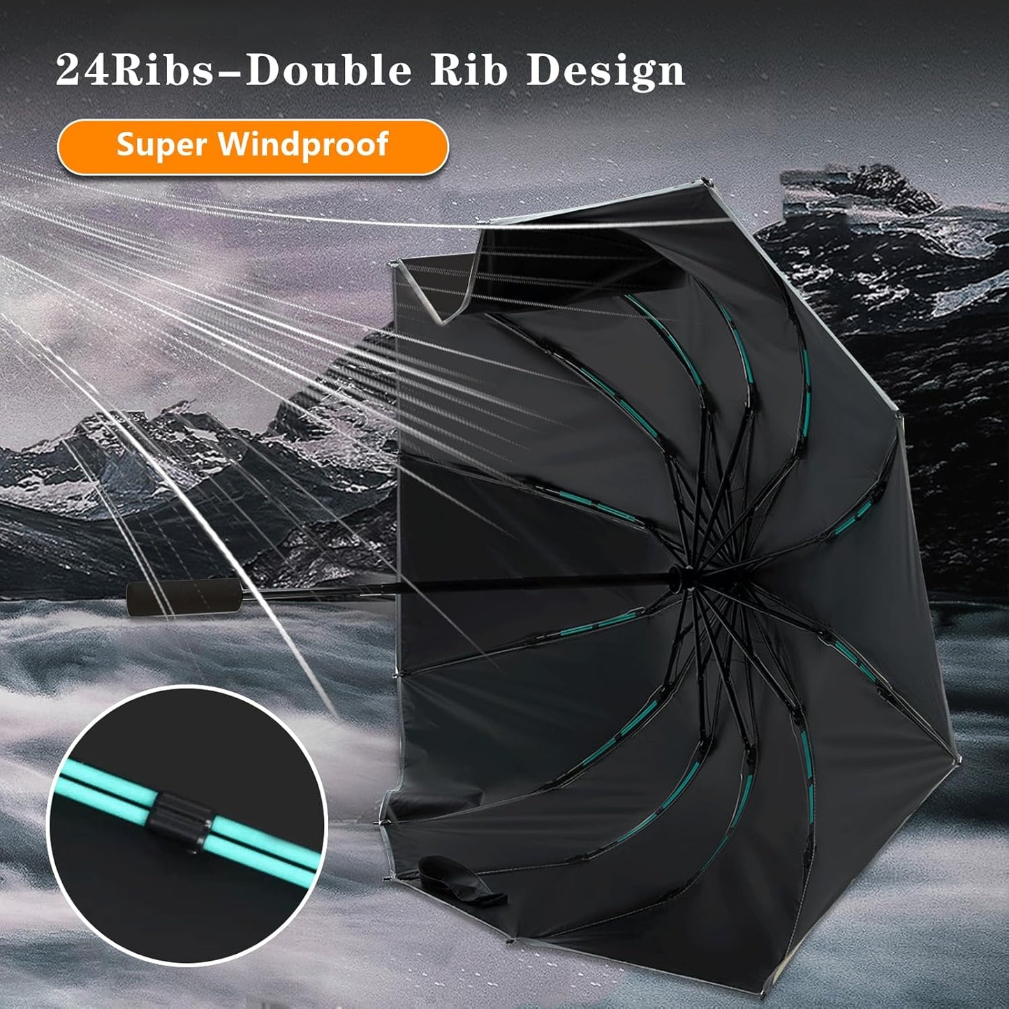 Large Double-Ribs Umbrella Automatic Folding Umbrella for Women Men, Travel, UPF 50+ UV Protection