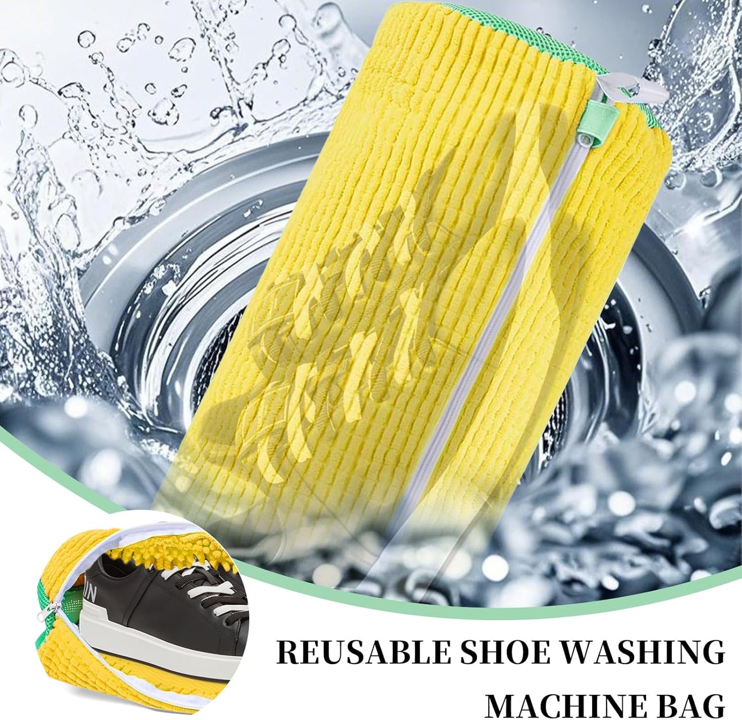2Pcs Shoe Washing Machine Bag, Reusable Shoes Cleaning Bags for All Shoe Types, Laundry Shoe Bag for Washer and Dryer (Yellow)