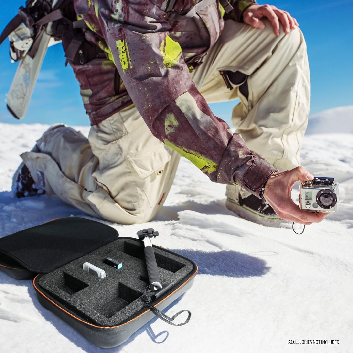 USA Gear Water Resistant EVA Foam Hard Case Compatible with Go Pro Hero13 / Hero12 Charger, Insta360 ONE RS Twin, Insta360 X4-8K & More - Lightweight, Customizable Interior, Mesh Pocket (Case Only)