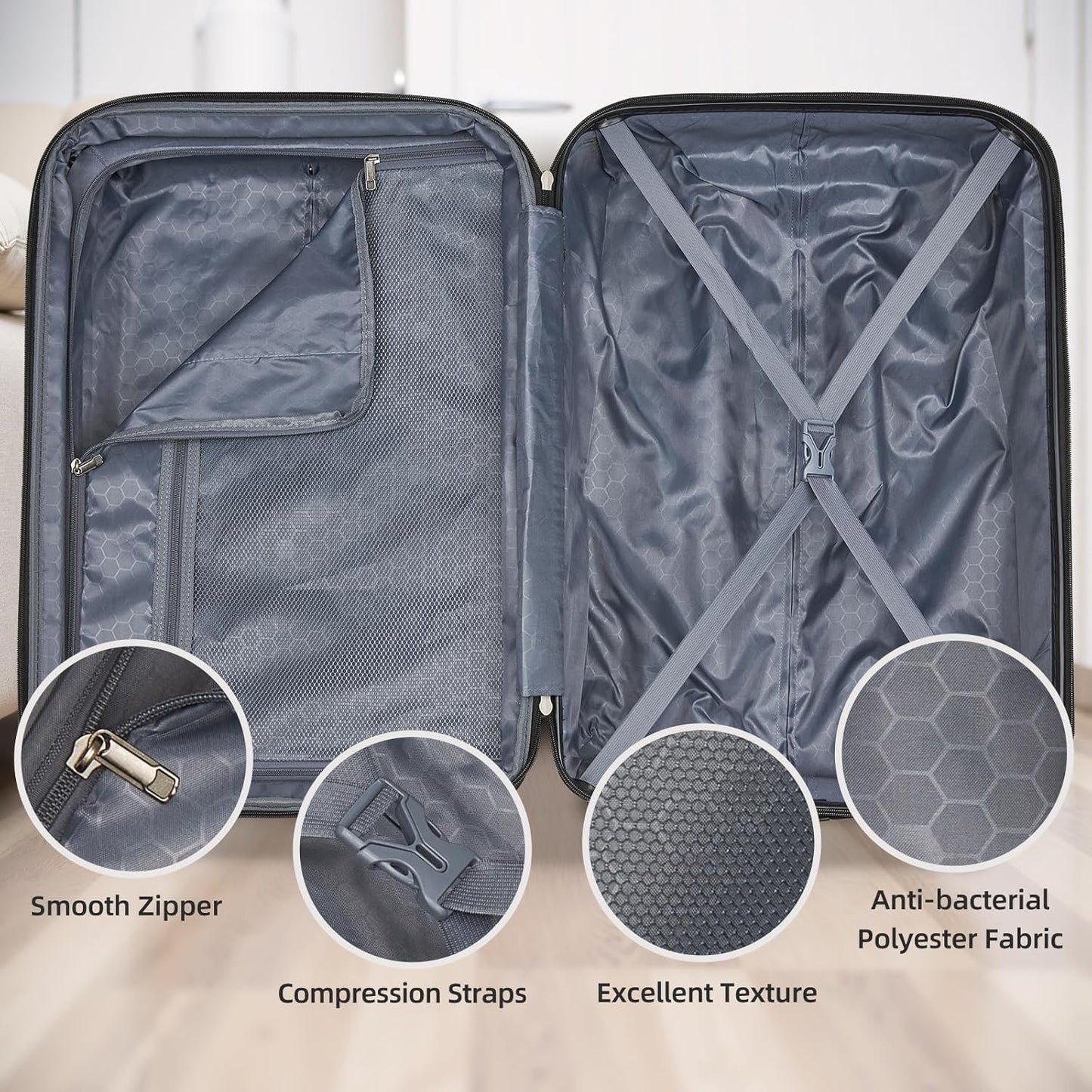 LARVENDER Luggage Sets 5 Piece Hardside Expandable Suitcase with Wheels Lock,PC+ABS Hardside Lightweight Rolling Suitcase for Women and Men,Cheetah