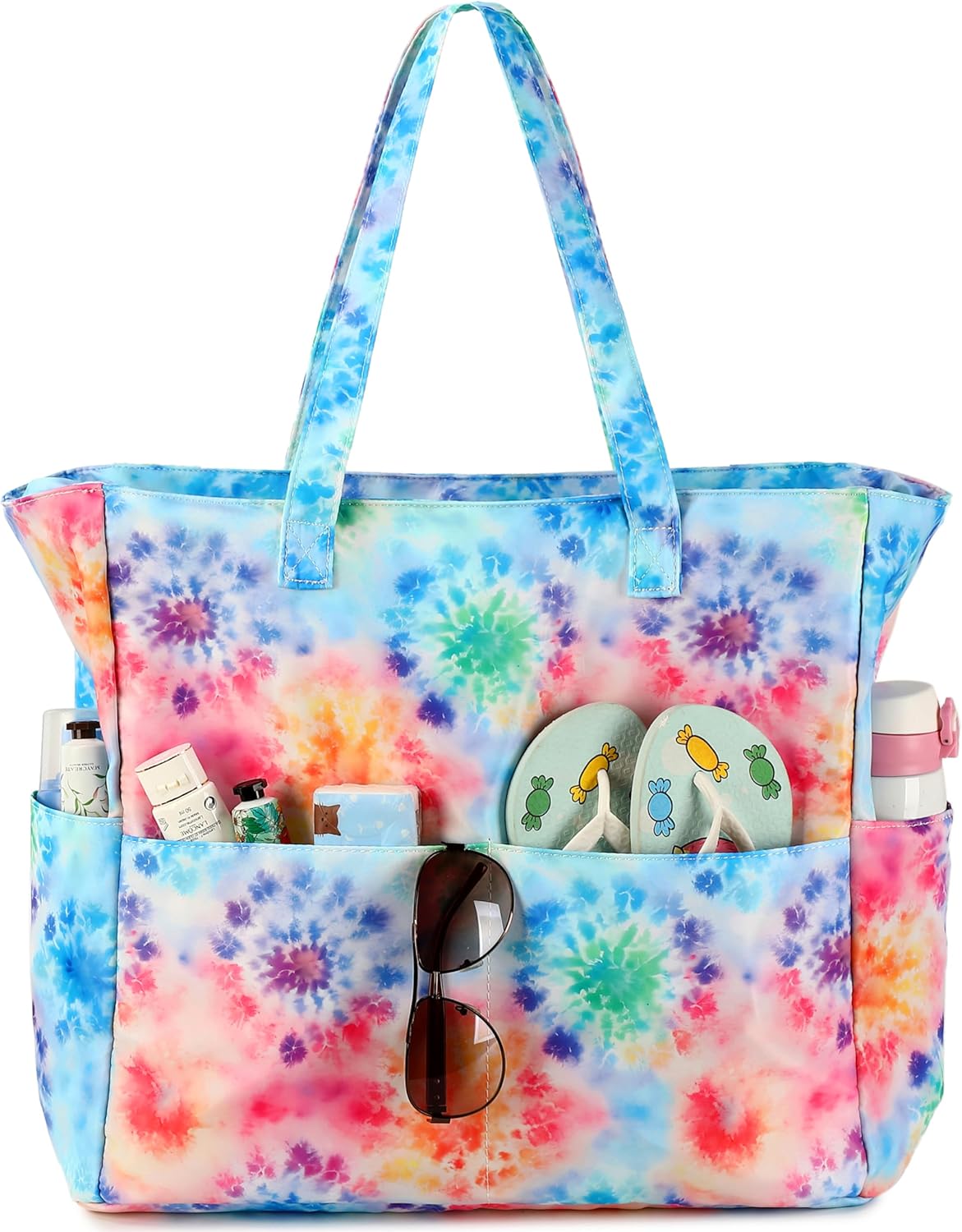 LEDAOU Beach Bag Waterproof Sandproof Women Tote Bag Pool Bag with Zipper for Gym Grocery Travel with Wet Pocket