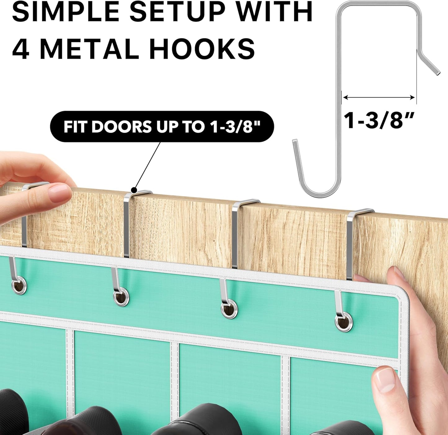Simple Houseware 24 Pockets - Crystal Clear Over The Door Hanging Shoe Organizer, Turquoise (64'' x 19'')