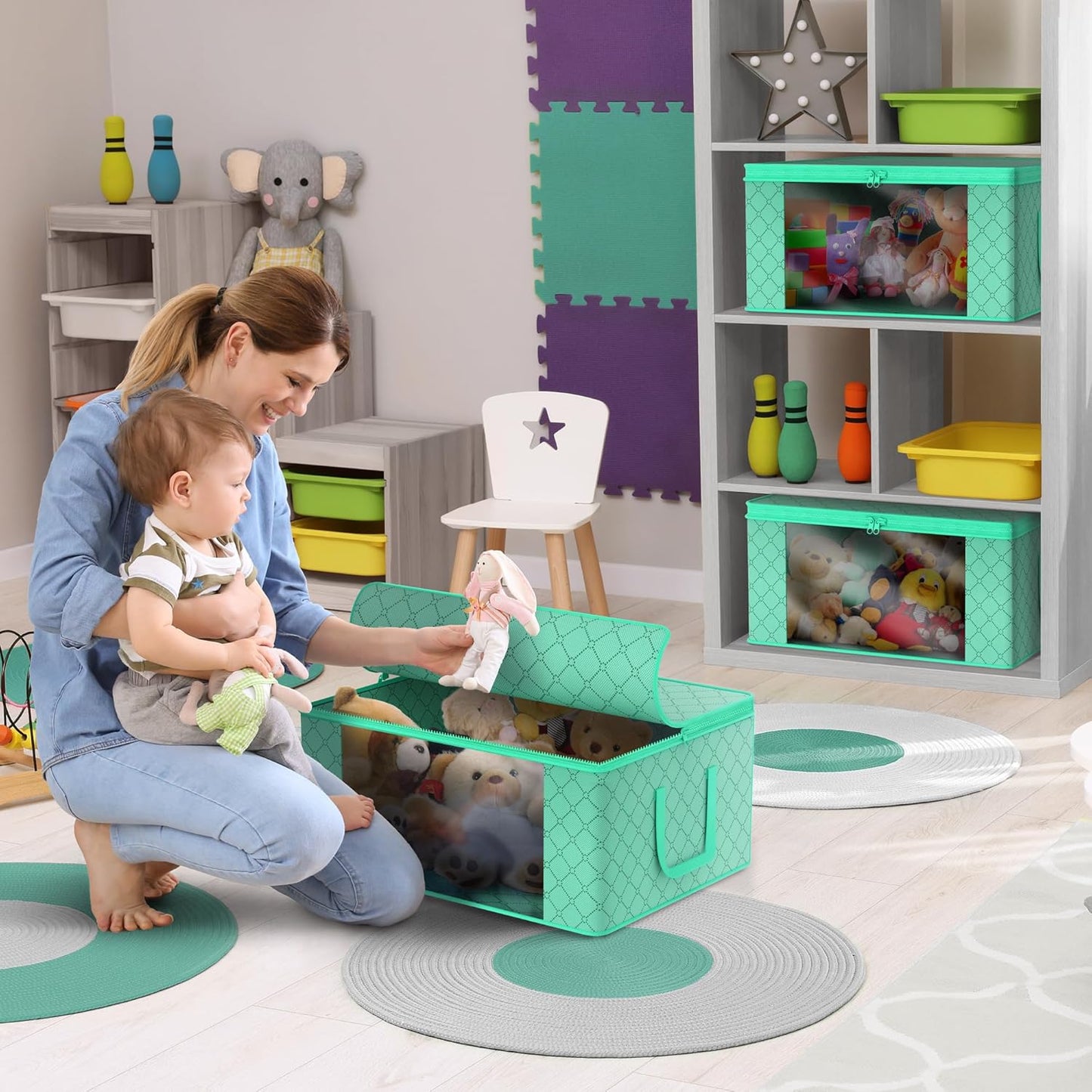 Sorbus Medium Clothes Storage Bags - Foldable Blanket Storage Bins for Organizing Bedroom, Closet, Clothing, Comforter, Organization with Clear Window, Lids and Carry Handles - Set of 8