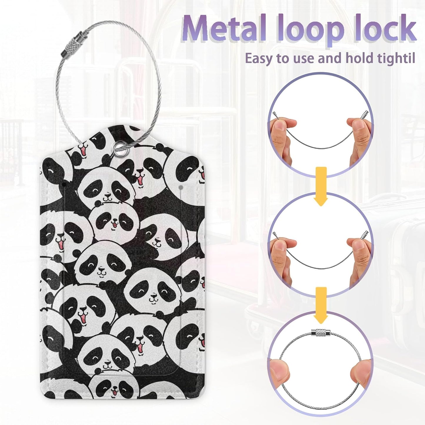 2Pcs Luggage Tag for Suitcase Panda Cartoon Cute Suitcase Tag with Privacy Flap & Name ID Label & Metal Loop,Travel Bag Luggage Tags for Women