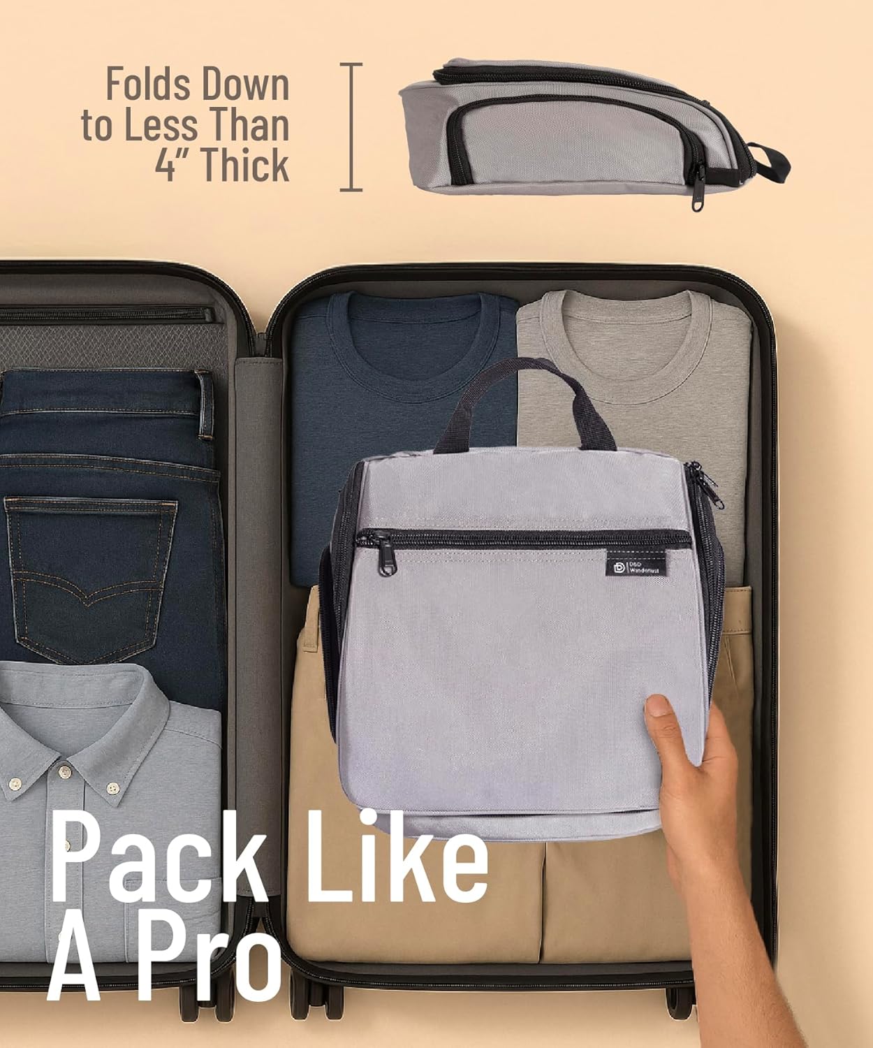 D&D Hanging Travel Toiletry Bag for Men and Women - Extra Large Hanging Shower Bag and Toiletries Organizer Kit with 10 Compartments, Quality Zippers, XXL Metal Swivel Hook, Water-Resistant Nylon