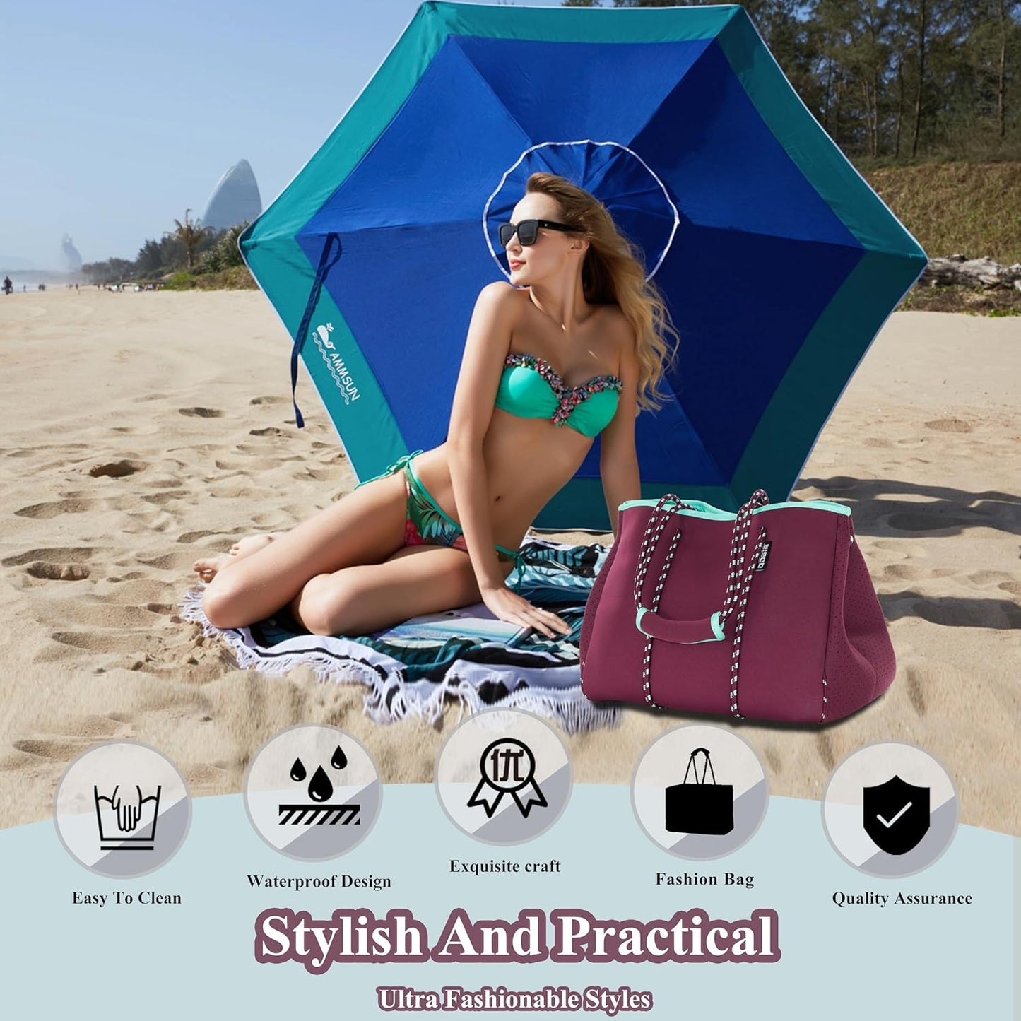 QOGiR Neoprene Multipurpose Beach Bag Tote with Inner Zipper Pocket … … … …