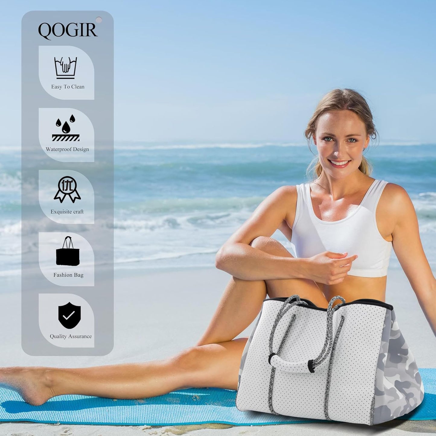 QOGiR Neoprene Multipurpose Beach Bag Tote with Inner Zipper Pocket … … … …