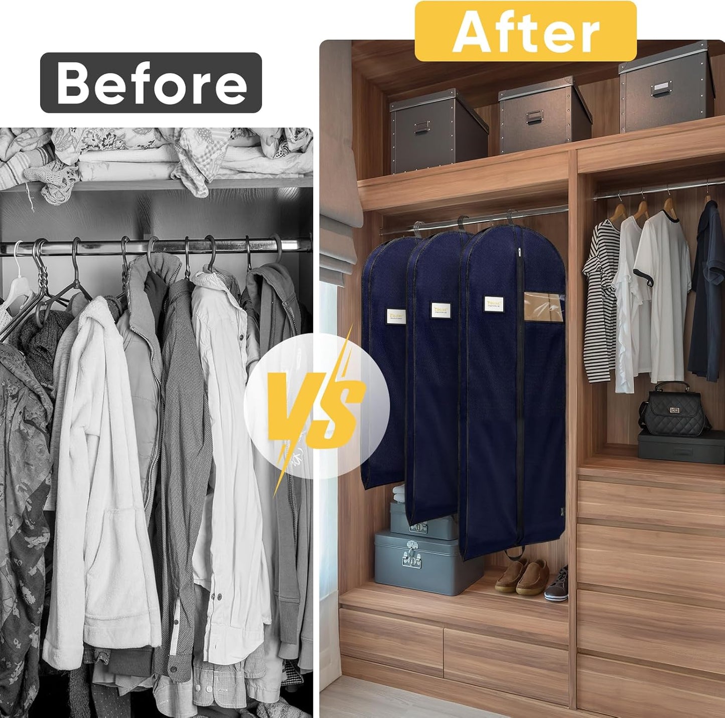 BALEINE 1PK Heavy Duty Garment Bag with Shoe Storage Travel Bag for Dresses, Suit, Coats Travel Essential (43", Blue)