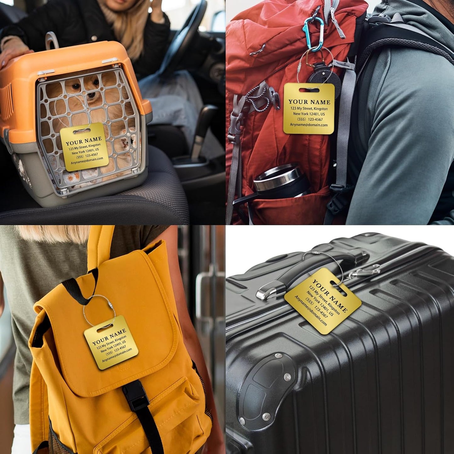 Personalized Luggage Tags for Suitcases (2/4/6/8 Pack) - Custom Engraved Metal Travel Tag, Customizable Pattern/Name/Text for Bags Backpacks Suitcases