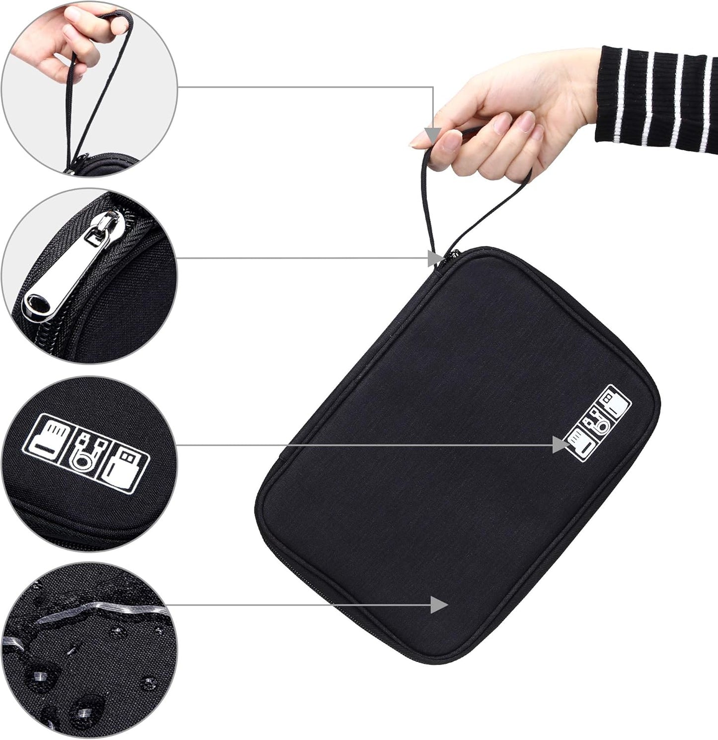 CILLA Travel Cord Organizer Case, Portable Waterproof Storage Bag for Charger, Cord, USB, Power Bank, Earphone, SD Card, Travel Essentials