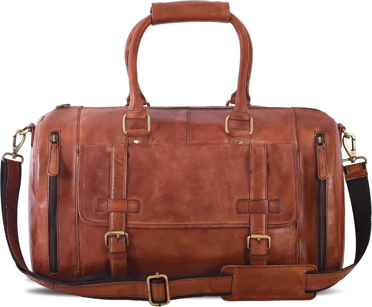 Genuine Leather Duffle Bag for Men | Vintage Weekender Travel Bag | Overnight Carry-On Luggage | Handmade Leather Gym Bag for Men