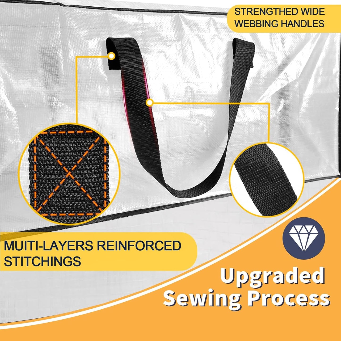 Clear Storage Bags with Zipper, 2 Pack Large Moving Bags Heavy Duty Extra Large, Plastic Storage Totes for Clothes, College dorm Packing Bag with Strong Handles