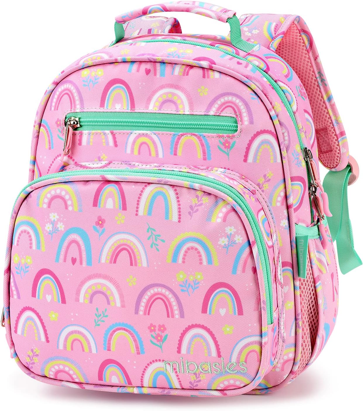 mibasies Toddler Backpack for Girls 2-4: Cute Kids Backpacks for Girls - Preschool Kindergarten Backpack - Rainbow Pink
