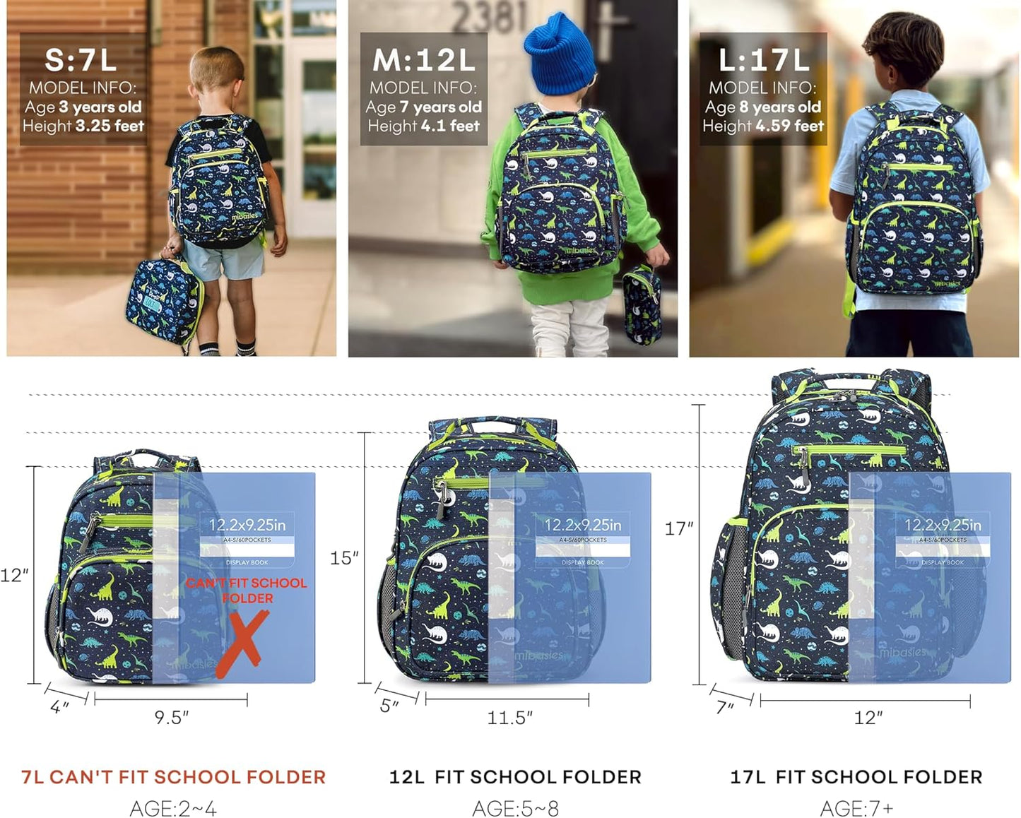 mibasies Boys Backpack: Large Kids Backpack Boys for Elementary School with Laptop Compartment - Galaxy Dinosaur