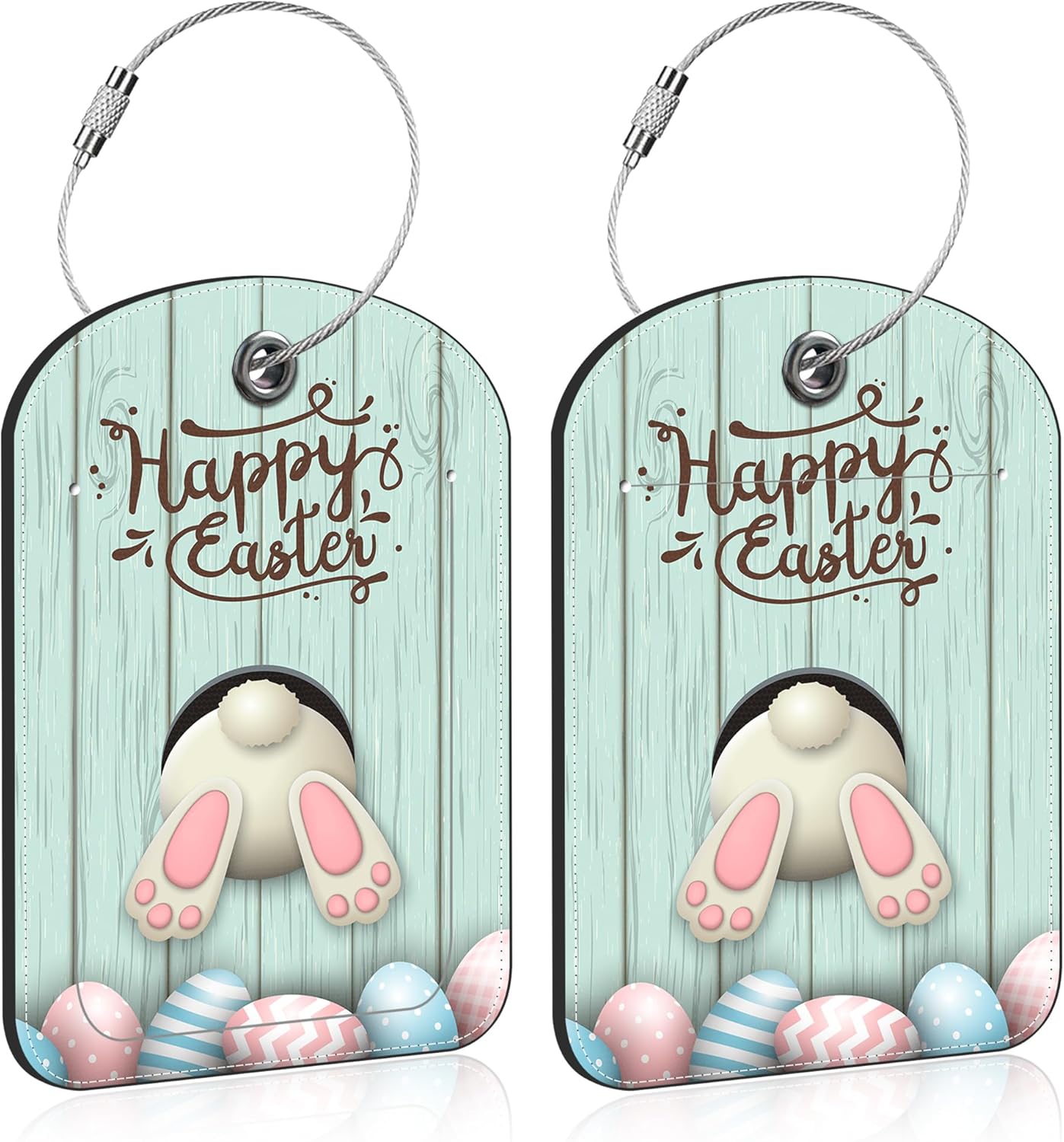 2 PCS Leather Luggage Tags for Suitcase Bunny Bottom and Easter Eggs Travel Luggage Tag with Privacy Flap Name ID Label and Metal Loop for Travel Bag Suitcase