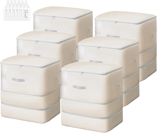 Comforter Storage Bag - 130L Large Capacity Blanket Storage Bags 3-Layer Ultra Space Saving Self Compression Organizer, Washable Compression Bags for Storage Comforter Blanket, 6-Pack, Beige