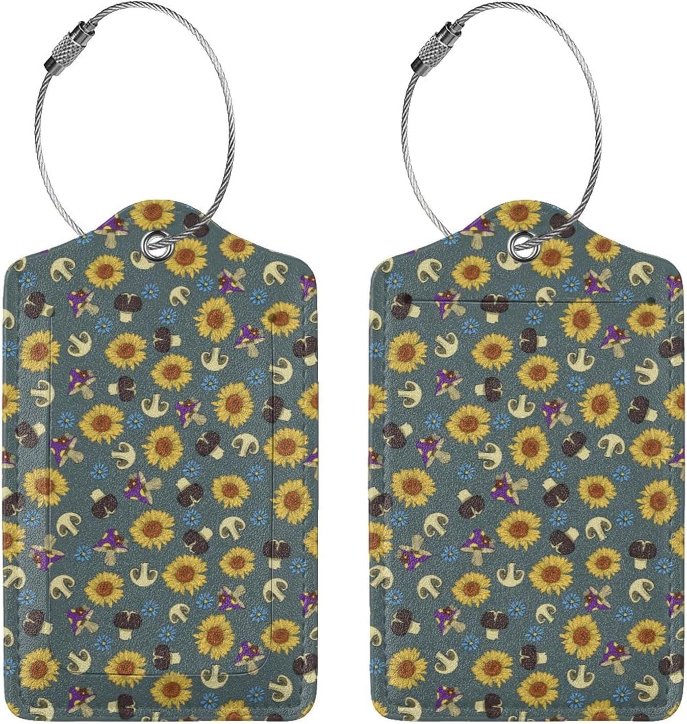 Sewant Mushrooms Leather Luggage Tag with Stainless Steel Ring, Fun Name Id Card Cover Travel Bag Tag Set, Suitable for Travel Bag Luggage Women Men 4 PCS