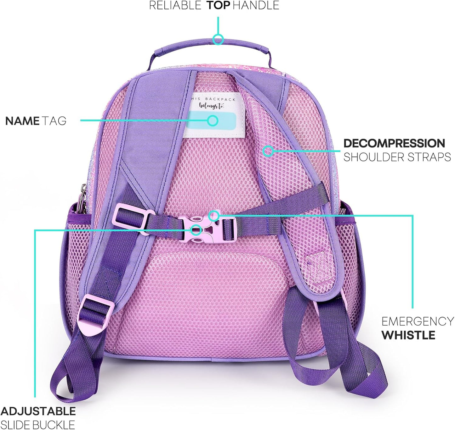 mibasies Girls Backpack 5-8: Glitter Kids Backpacks for Girls - Girl Bookbag for Elementary School - Purple