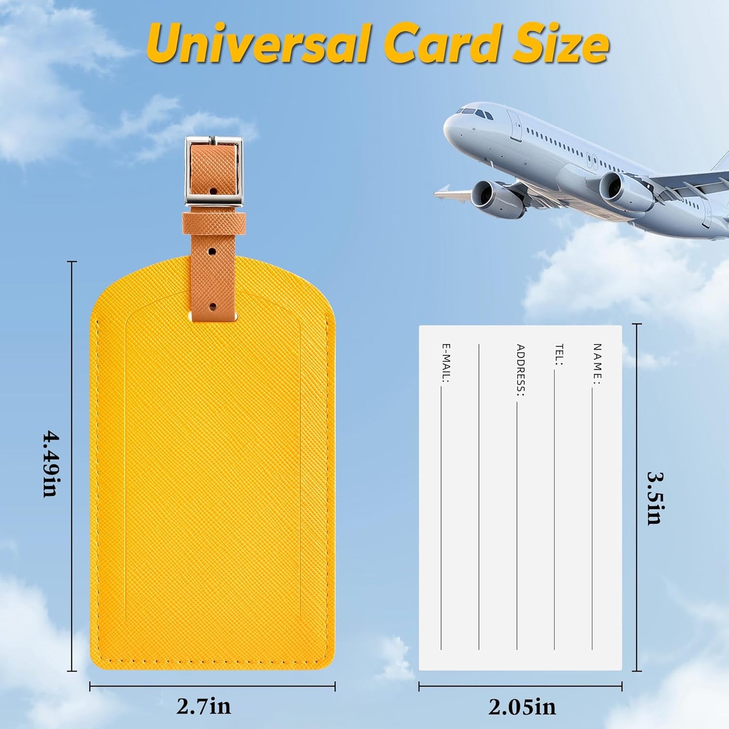 3 Pack Luggage Tags for Suitcases, TSA Approved Bag Tags, Baggage Tags with Privacy Protection, Travel Essentials Luggage Accessories, Yellow & Brown