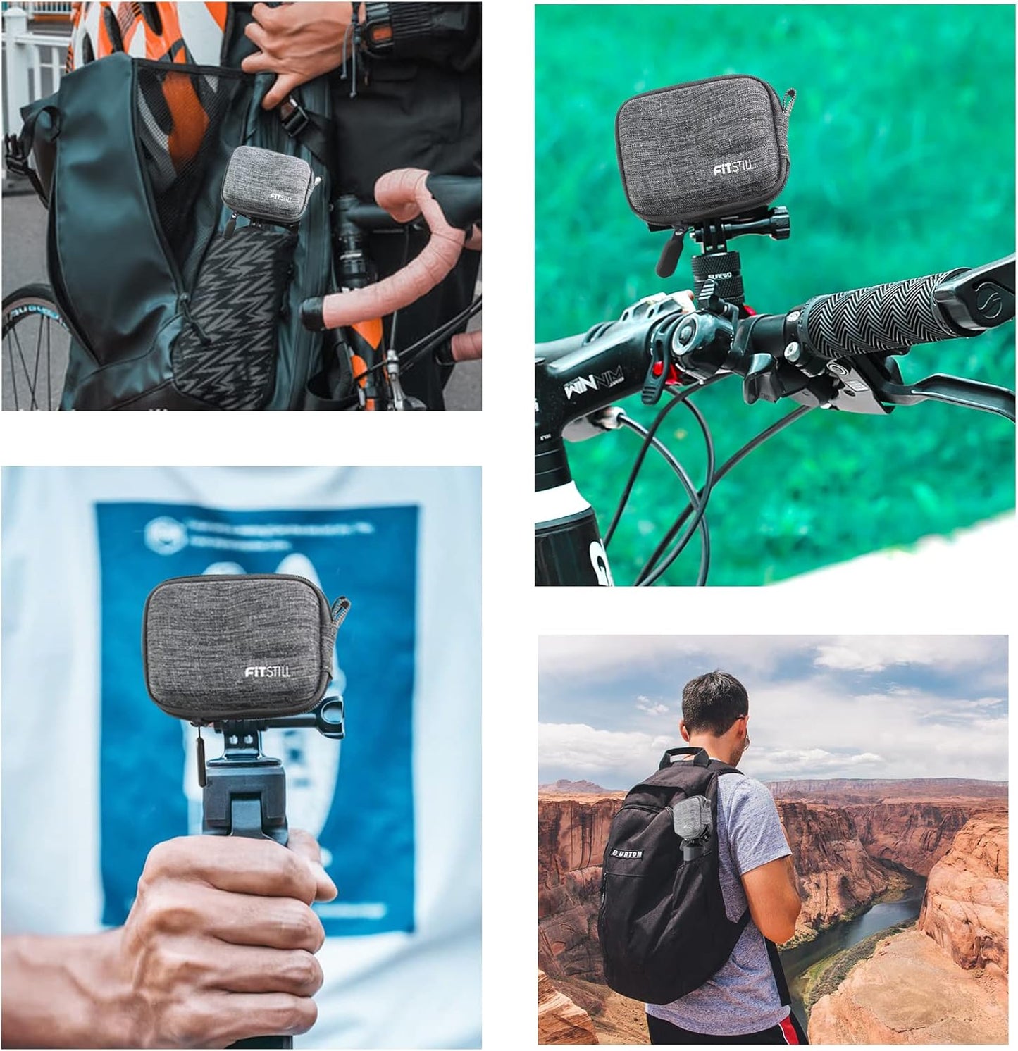 FiTSTILL Grey Weaving Mini Carrying Case for Go Pro Hero 13/12/11/10/9/8/7/(2018)/6/5/4/3+/3 Black,Hard Shell Travel Storage Case for AKASO,Campark,YI Action Camera and More