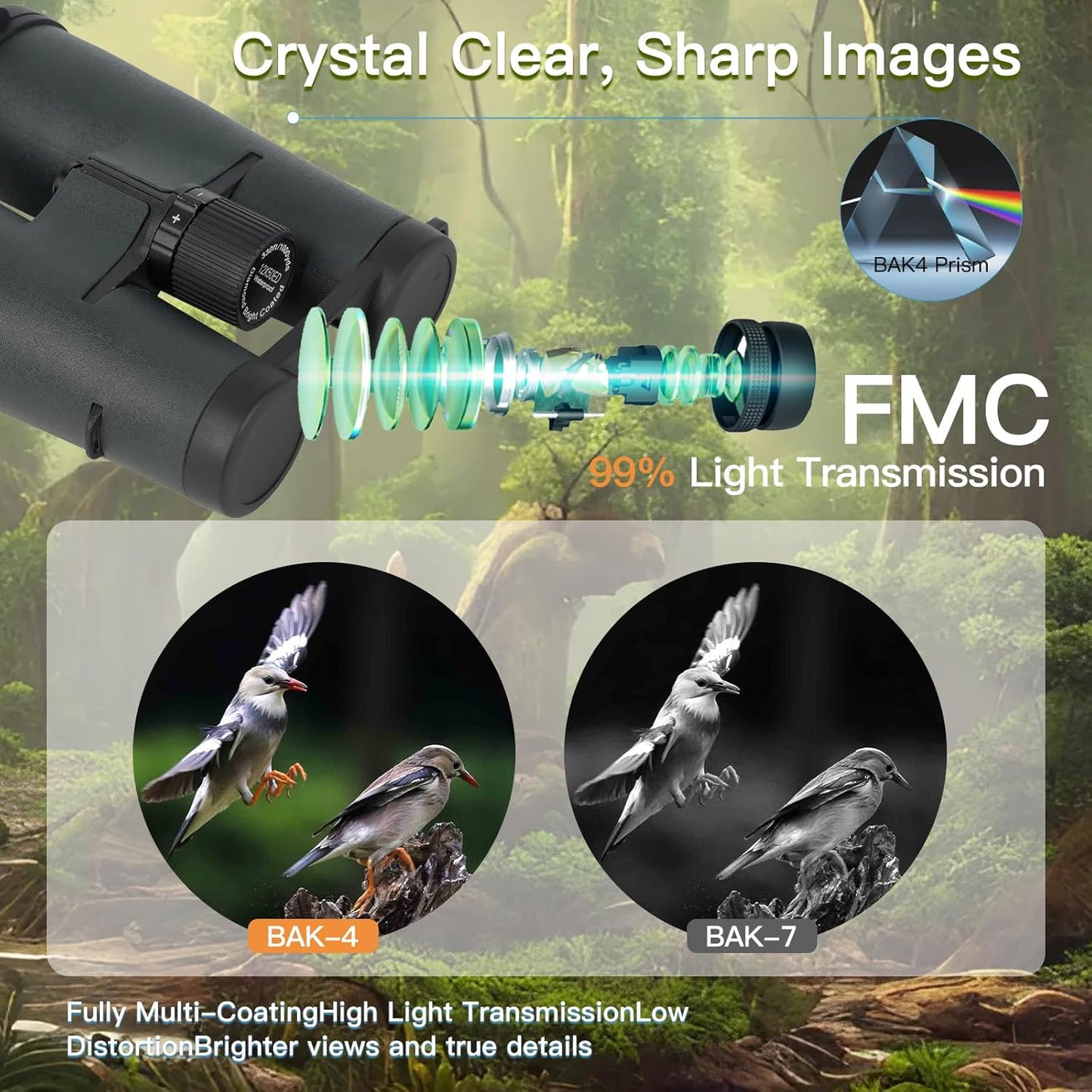 12X50ED Compact Binoculars for Adults – High-Powered BAK4 Prisms, Diamond White Coating, Waterproof & Fogproof, Rubber Armored – Ideal for Bird Watching, Hunting, Travel, Outdoor Sports