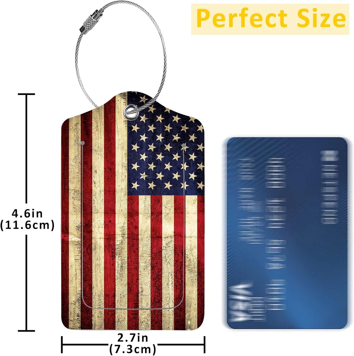 2 Pack American Flag Luggage Tags for Suitcases,USA Flag Leather Baggage Suitcases Tag Name ID Label Privacy Cover Travel Bag Tags for Women Men Boys Girls