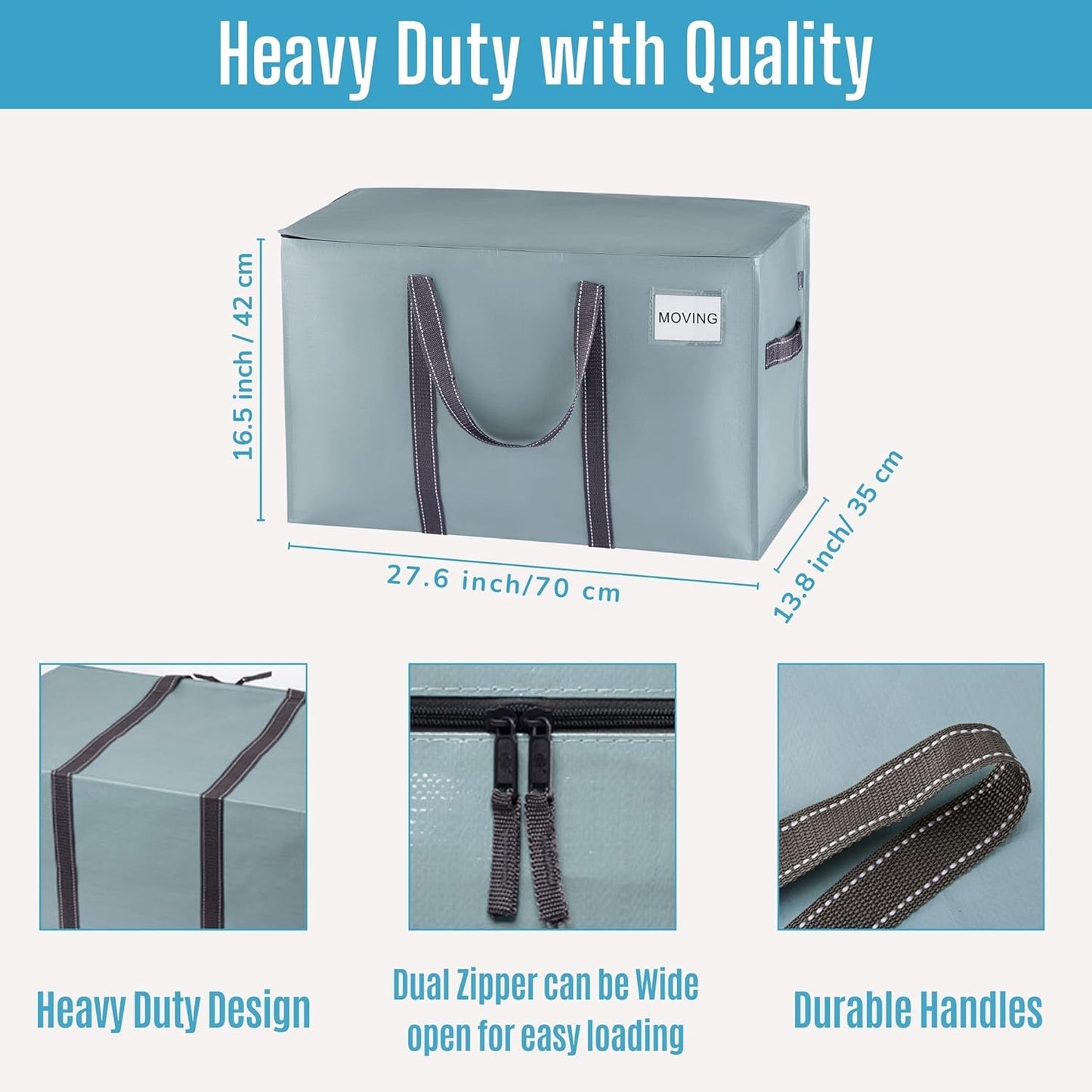 VENO 2 Pack Moving Bags, Heavy Duty, Moving Boxes Alternative, Packing Storage Supplies for Dorm Room Essentials with Zipper for Clothes, Extra Large Totes for Packaging (Light Blue Matte, 2 Pack)