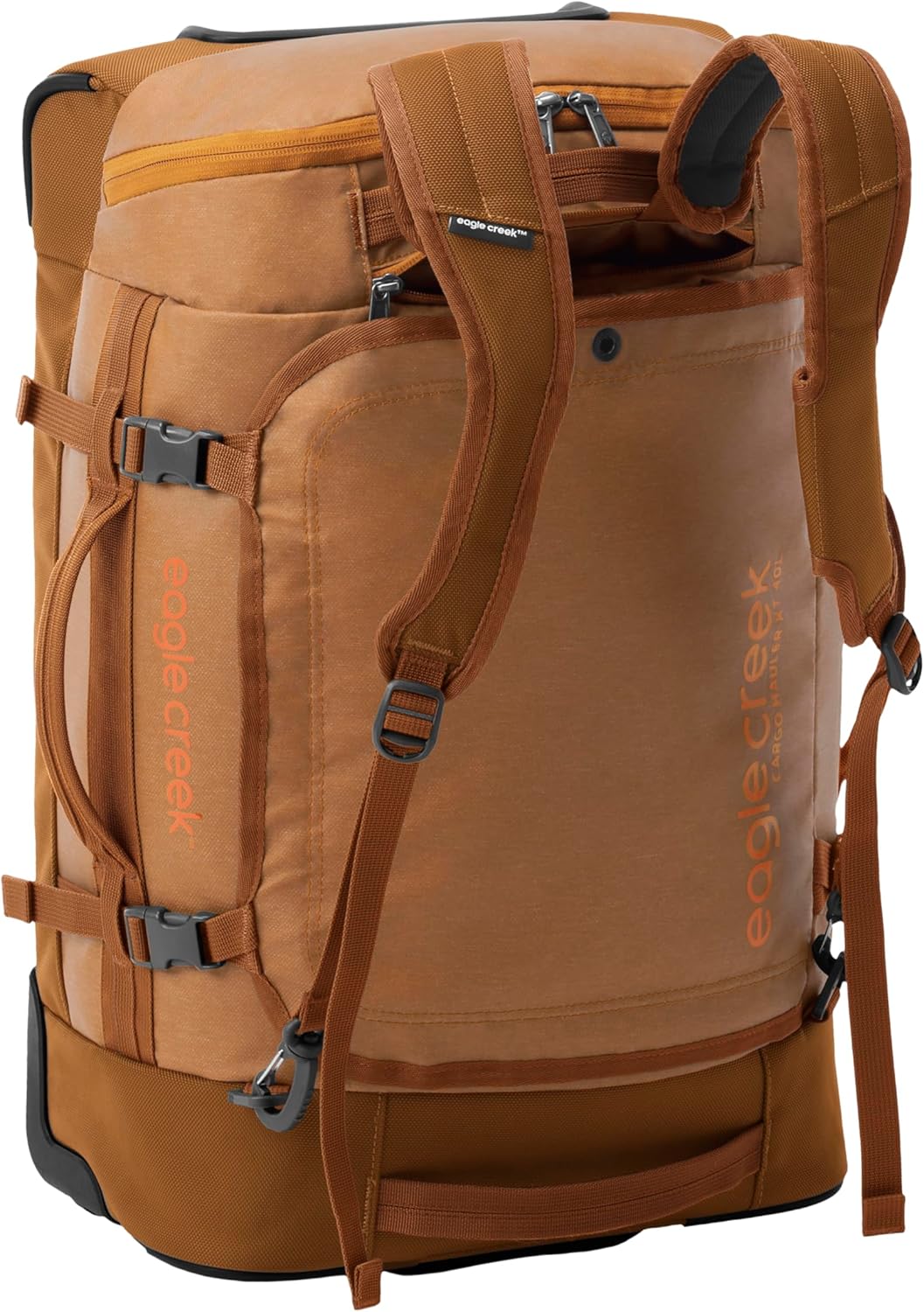Eagle Creek Cargo Hauler XT Wheeled Duffel - Wheeled Backpack Duffel - Deployable Backpack Straps - Lockable U-Lid & Easy Access Compartment - Iron Orange