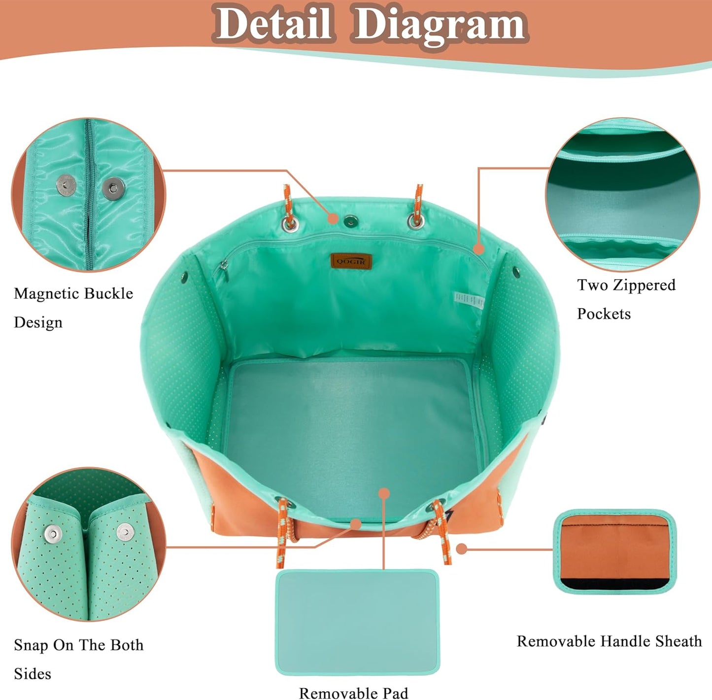 QOGiR Neoprene Multipurpose Beach Bag Tote with Inner Zipper Pocket … … … …