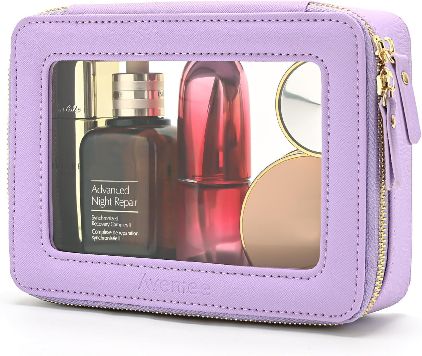 Aveniee Clear Makeup Bag Organizer, Travel Toiletry Bag Cosmetic Case for Women, Portable Make Up Skincare Pouch Car Organizer Bag with Zippers for Essentials,Lilac