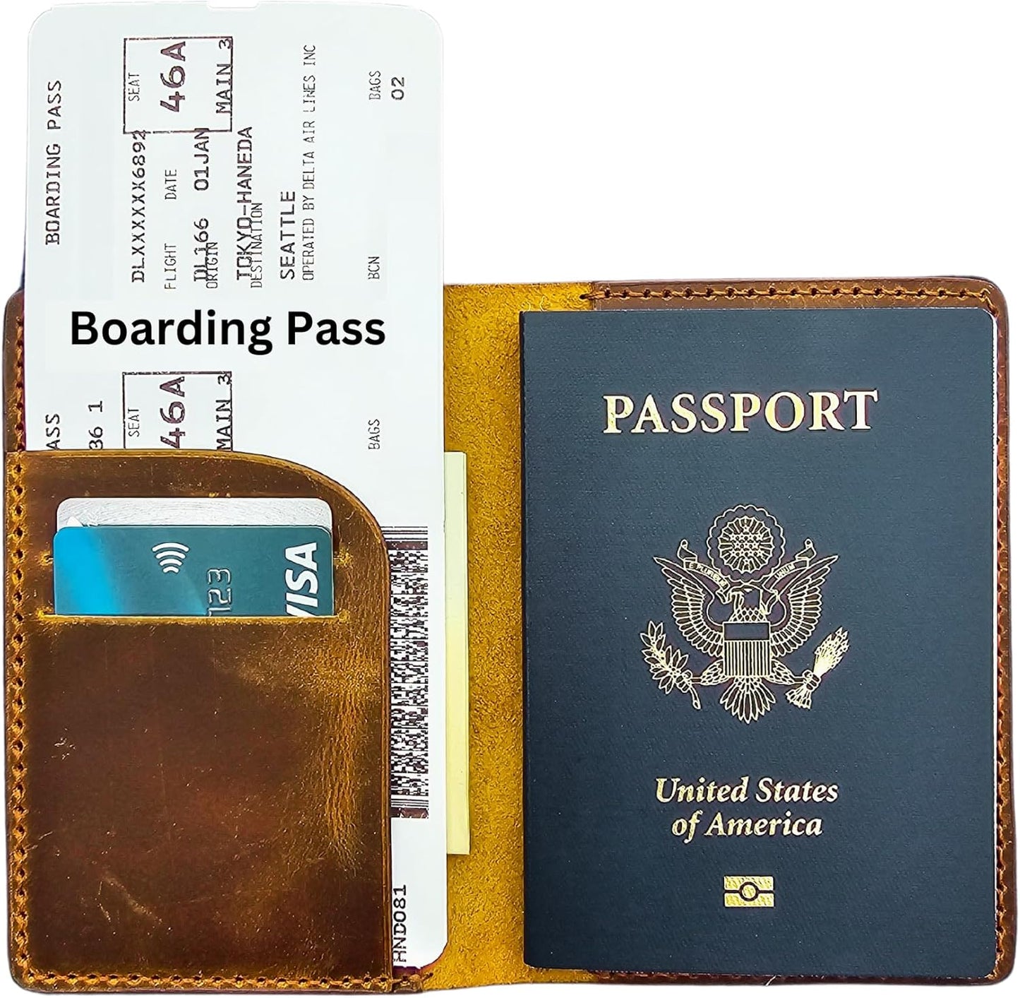 Leather Passport Holder for Men and Women - Handmade Vintage Travel Wallet - Mens Passport Case with Card Organizer - Genuine Leather Passport Cover - 2 Card Slots (Style A)