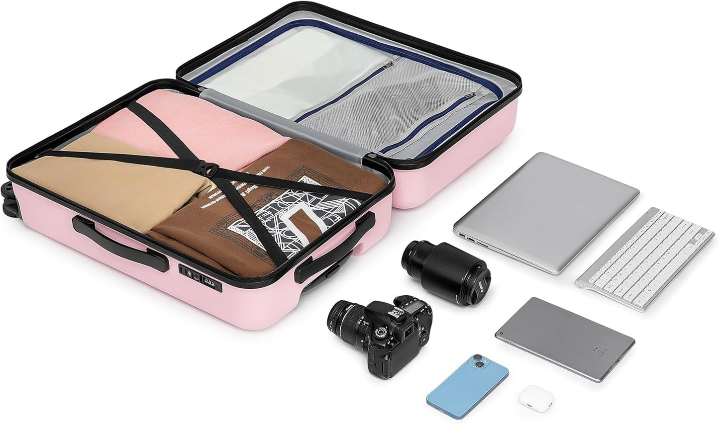 KYME Suitcase Hardshell With Double Spinner Wheels, PC+ABS TSA Lock Travel Luggage (Pink, 2Pcs Set(20"/24"))