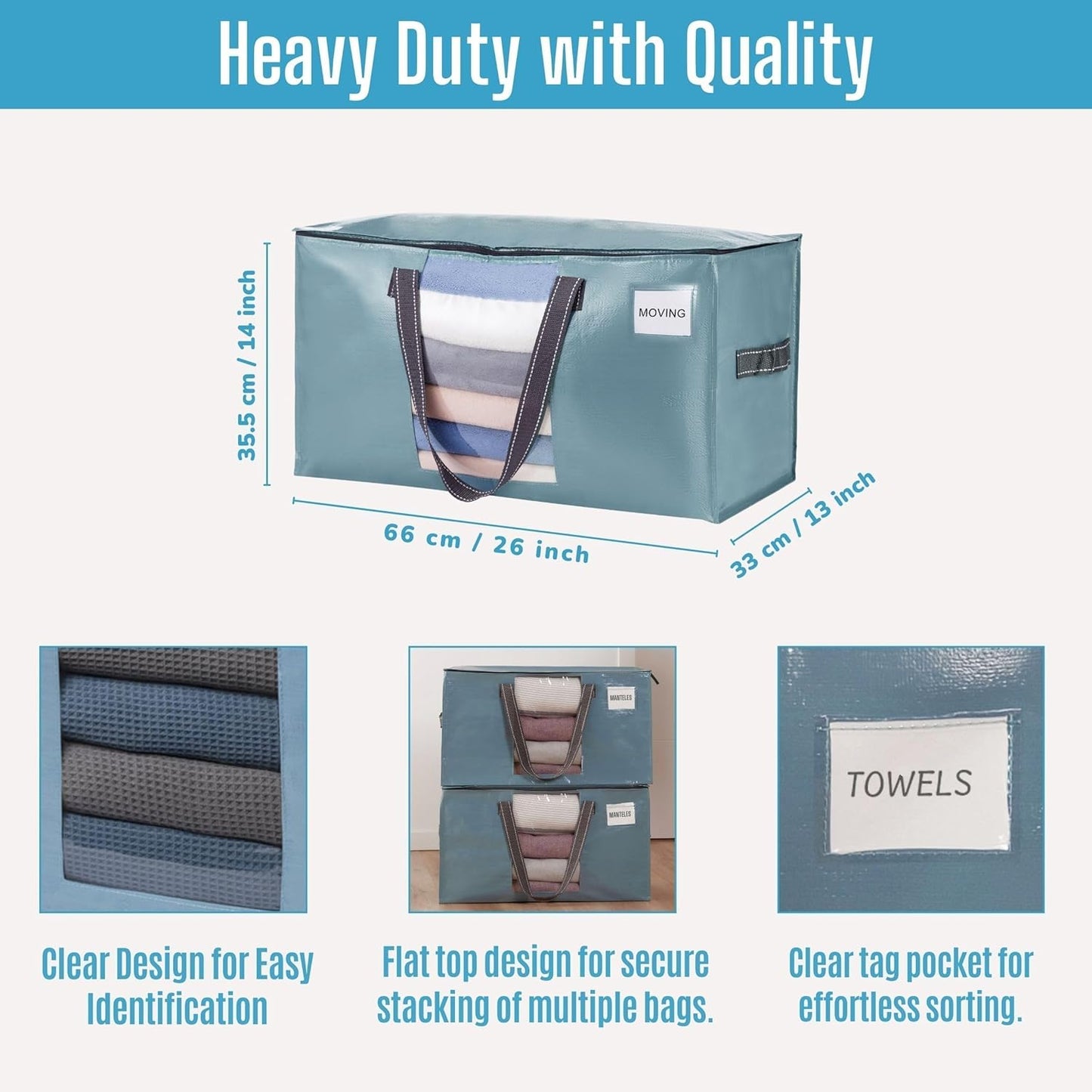 VENO 10 Pack Moving Bags, Comforter and Blanket Storage Bags for Closet, Moving Boxes, Boxes with Lids Alternative, College Dorm Packing Supplies, Foldable Heavy-Duty Tote (Shiny Light Blue, 10 Pack)