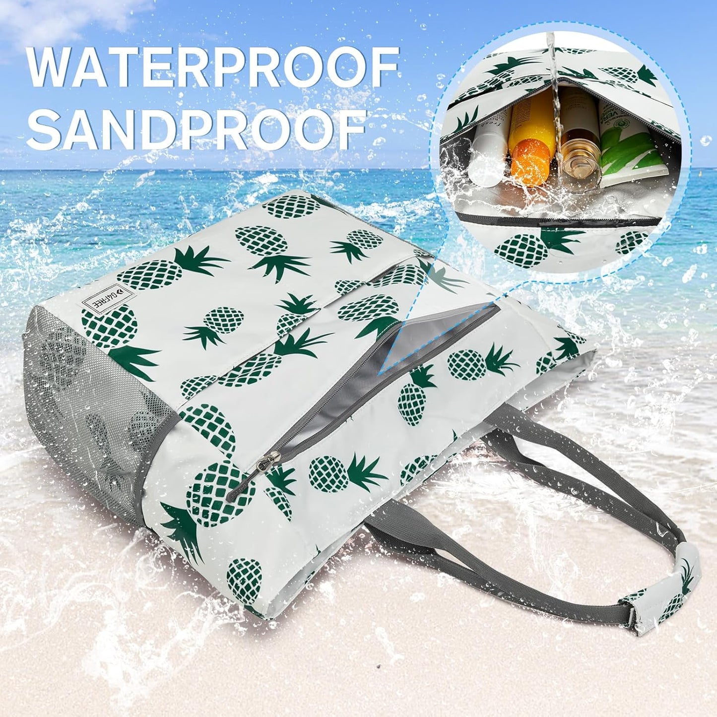 G4Free Beach Bag, Waterproof Sandproof Beach Tote Bag, Large Capacity Foldable for Women