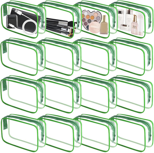 16 Pieces Clear Makeup Bag PVC Zippered Clear Toiletry Carry Pouch Portable Cosmetics Bag Waterproof Makeup Bag Vinyl Plastic Organizer Case for Travel Vacation Bathroom (Green-M)
