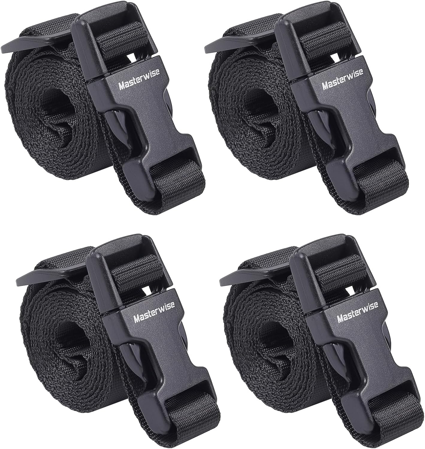 Buckle Straps with Clips, Adjustable Nylon Straps with Buckle, Black 4 Pack (4‘x0.75“)