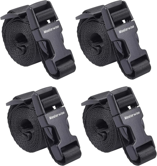 Buckle Straps with Clips, Adjustable Nylon Straps with Buckle, Black 4 Pack (4‘x0.75“)