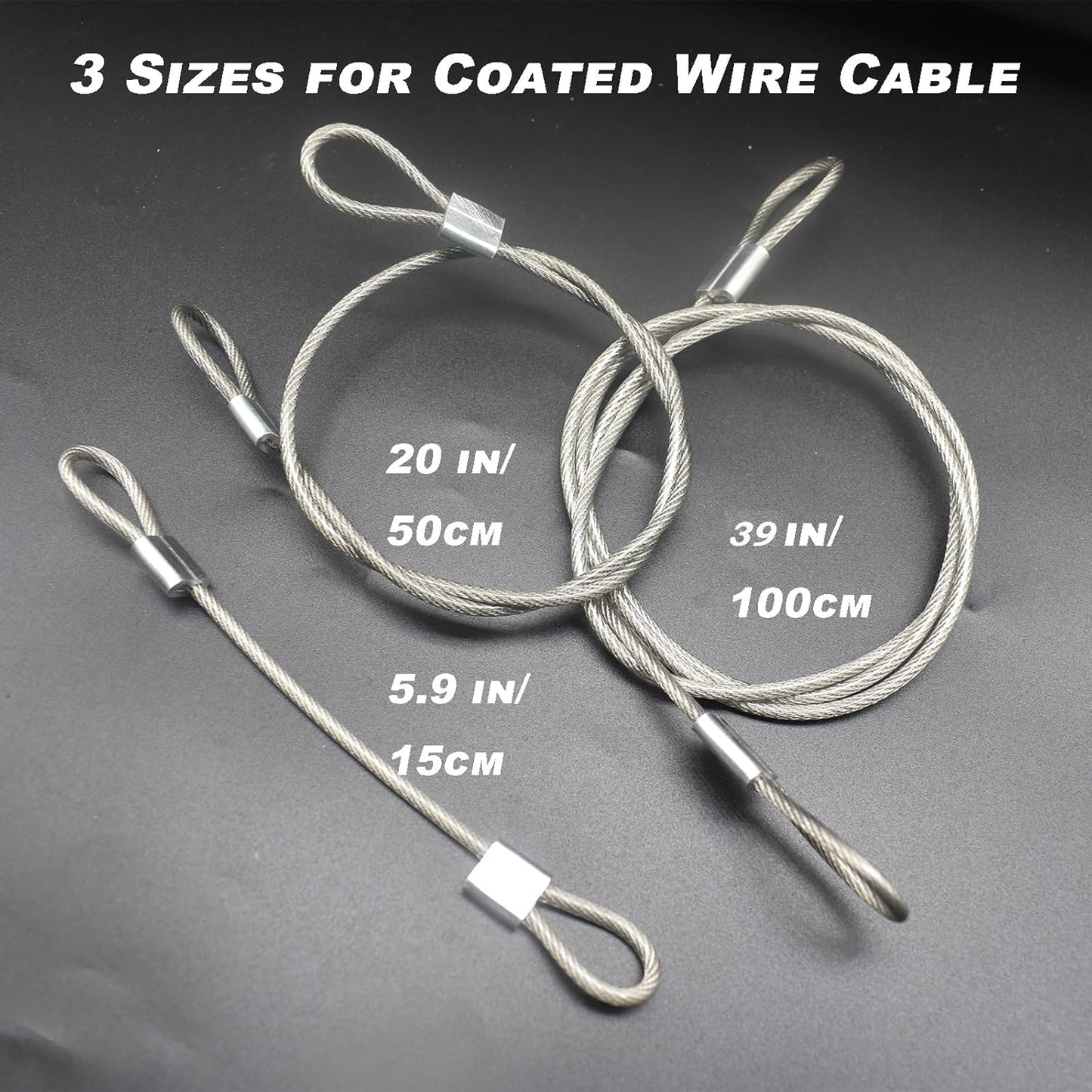 20 pcs 6 inch (15cm) 3mm Thickness Stainless Steel Wire Cable with Loops Vinyl Cover Coated Short Rope Lanyard Lock Safety Tether Chains, Clear