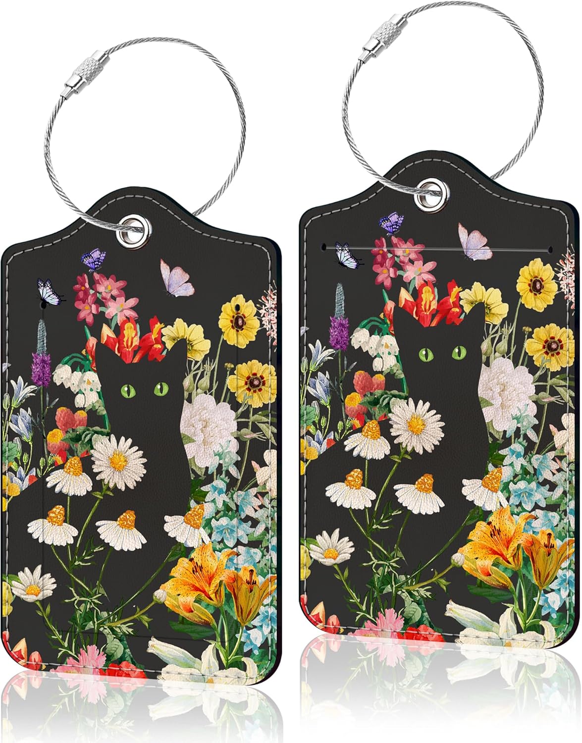 2 Pack Luggage Tag for Suitcase, Cute Unique Leather Suitcase Tags Identifiers with Privacy Name Address Labels & Durable Steel Loop for Women Men Travel