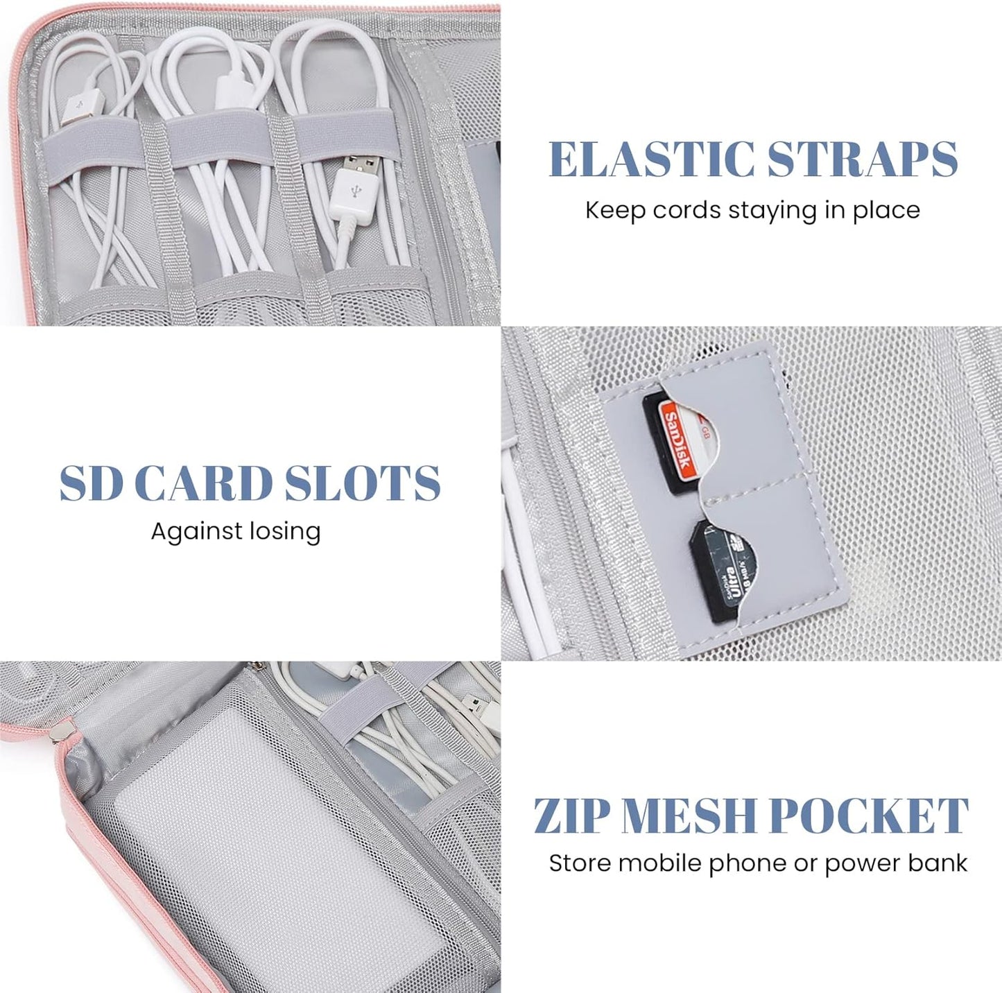 mygreen Electronic Bag Travel Cable Accessories Bag Waterproof Triple Layer Electronics Organizer Portable Storage Case for Cable, Cord, Charger, Phone, Adapter, Power Bank, Kindle, Hard Drives Gray