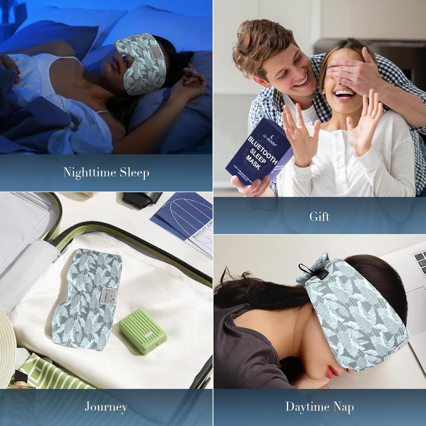 LC-dolida Sleep Mask with Bluetooth Headphones, Extra Large Silk Eye Mask for Sleeping Side Day Sleepers, Sleep Headphones Bluetooth 5.4 for Women Men with Thin Speaker, Blackout, Comfort, Microphone