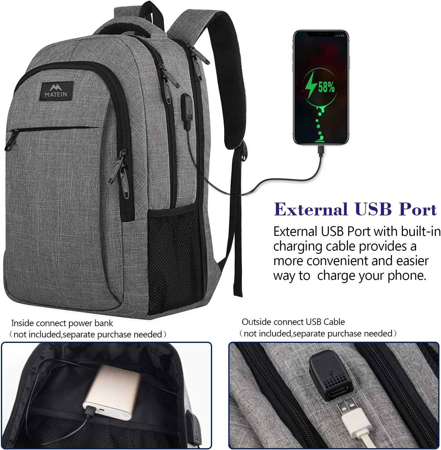 17 Inch Laptop Backpack, MATEIN TSA Large Backpack for Travel and Business with USB Charger Port, Water Resistant Big Flight Approved Weekender Carry-On Backpack with Luggage Sleeve for Women and Men