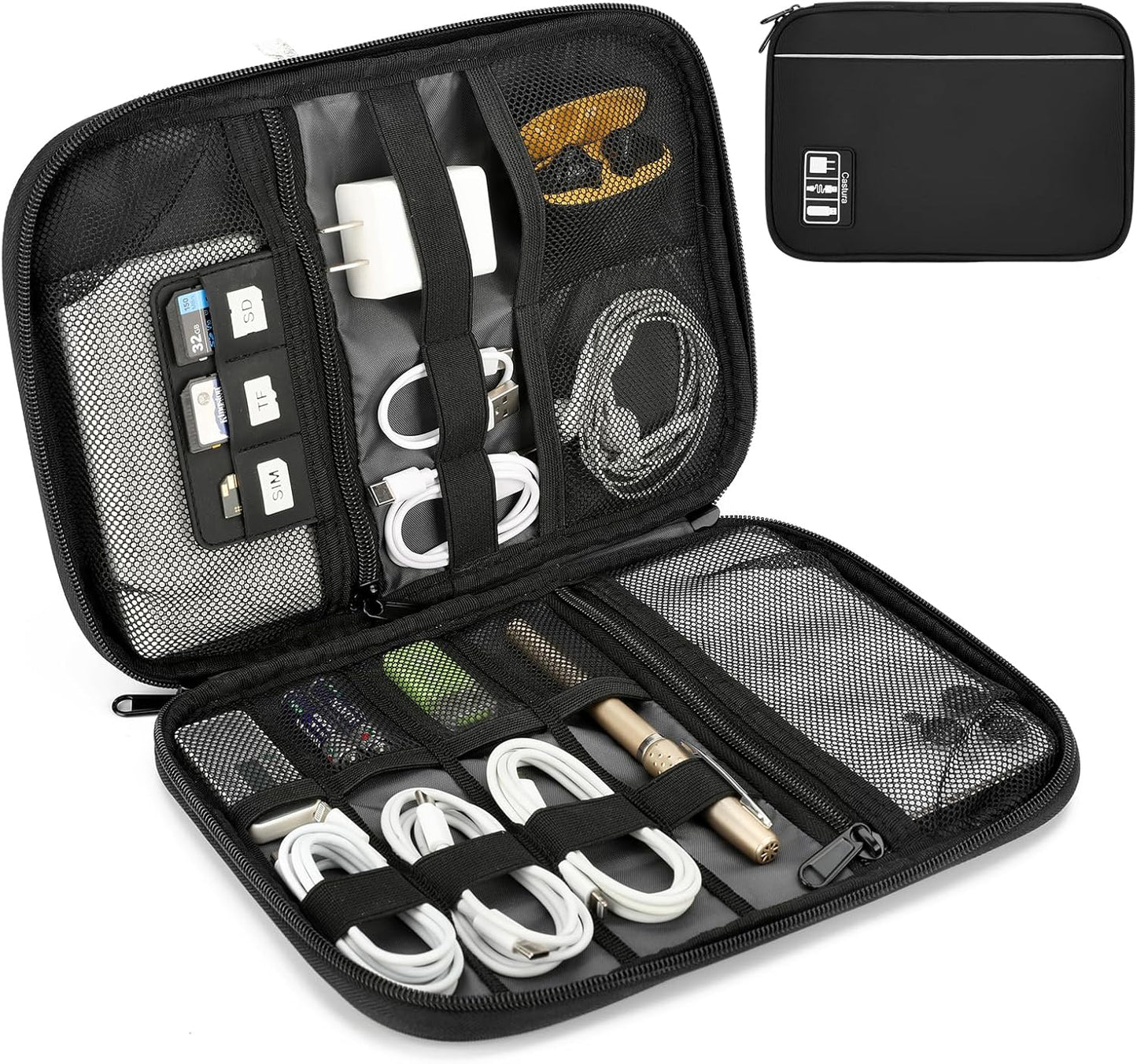 Electronic Organizer Travel Case, All-in-One Portable Cable Organizer Bag for Storage, Cord Organizer Tech Accessories for Cables, Chargers, Power Bank, Flash Drive,SD Card