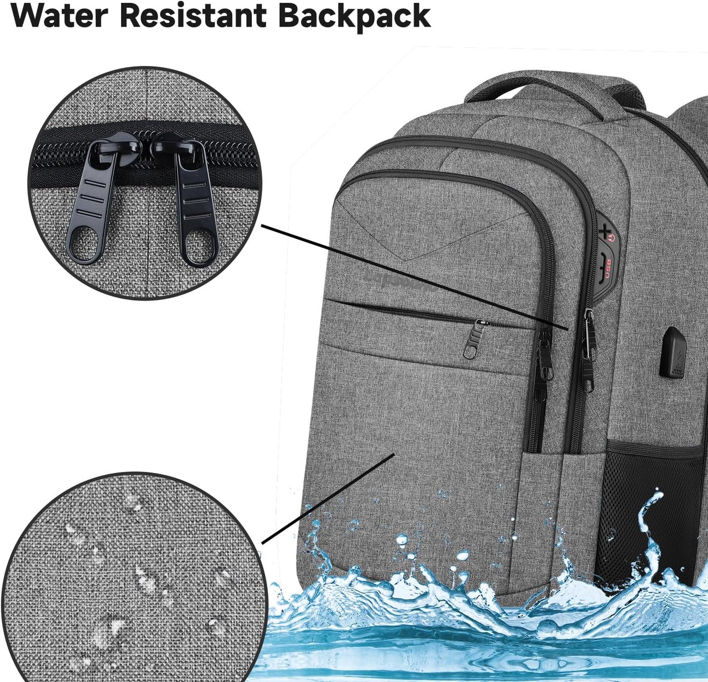 Lapsouno Business Laptop Backpack, Travel Backpack, 15.6 Inch Carry on Backpack, Anti-Theft College School Computer Backpack with USB Port, Gift for Men Women, Grey